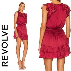 Revolve Karina Grimaldi Sabrina Ruffle Mini Dress Rust S